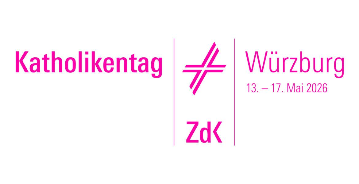 Logo des Katholikentags 2026 in Würzburg: pinke Schrift auf weißem Grund.