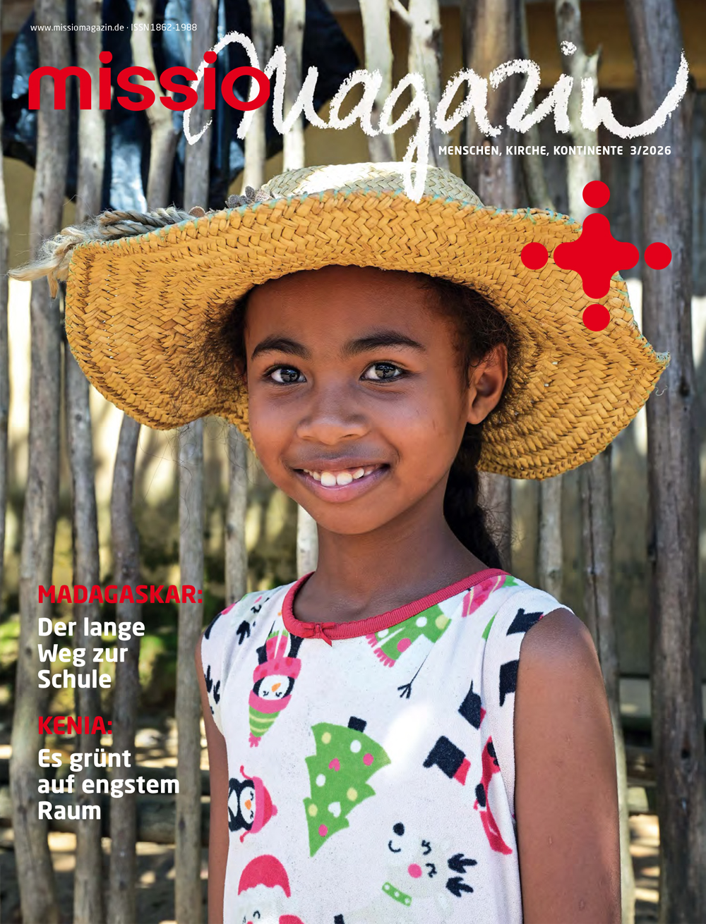 Titelbild missio magazin Ausgabe 3/2026 – ein madagassisches Mädchen mit Strohhut lächelt in die Kamera.