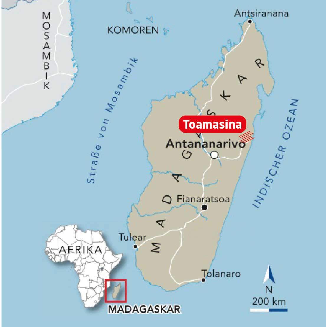 Landkarte von Madagaskar.