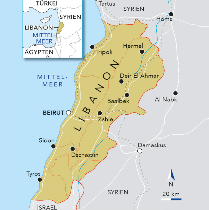 Die Karte zeigt den Libanon