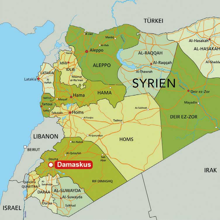 Syrien Nothilfe Damaskus Karte