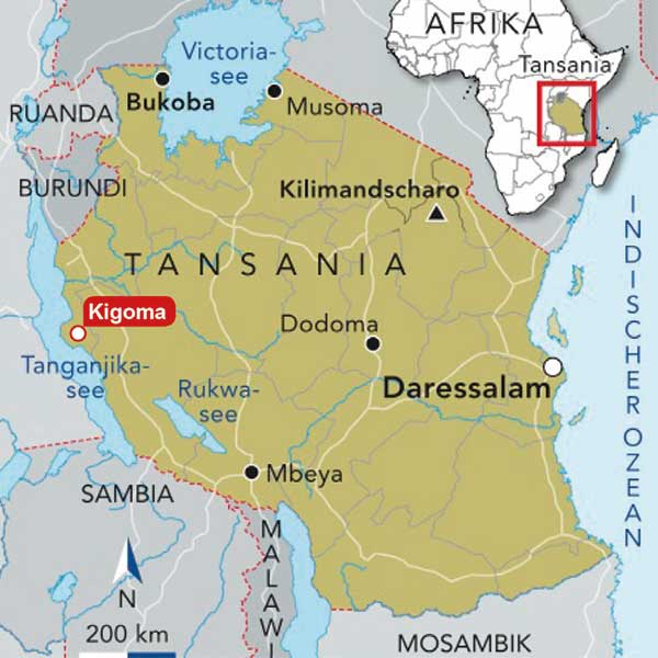 Tansania Kigoma Ausbildung Priester karte