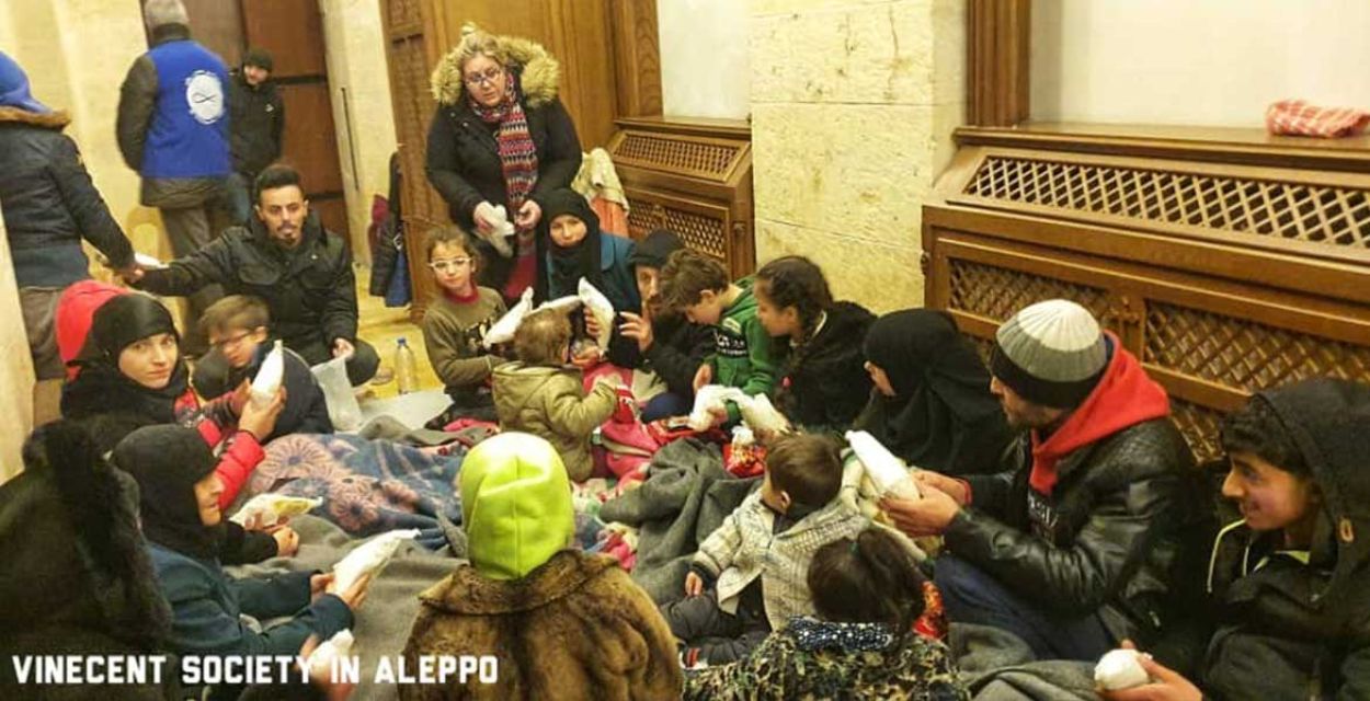 Ein Foto der Vincent Society in Aleppo. Menschen im Erdbebengebiet erhalten Hilfe von missio-Partnern.