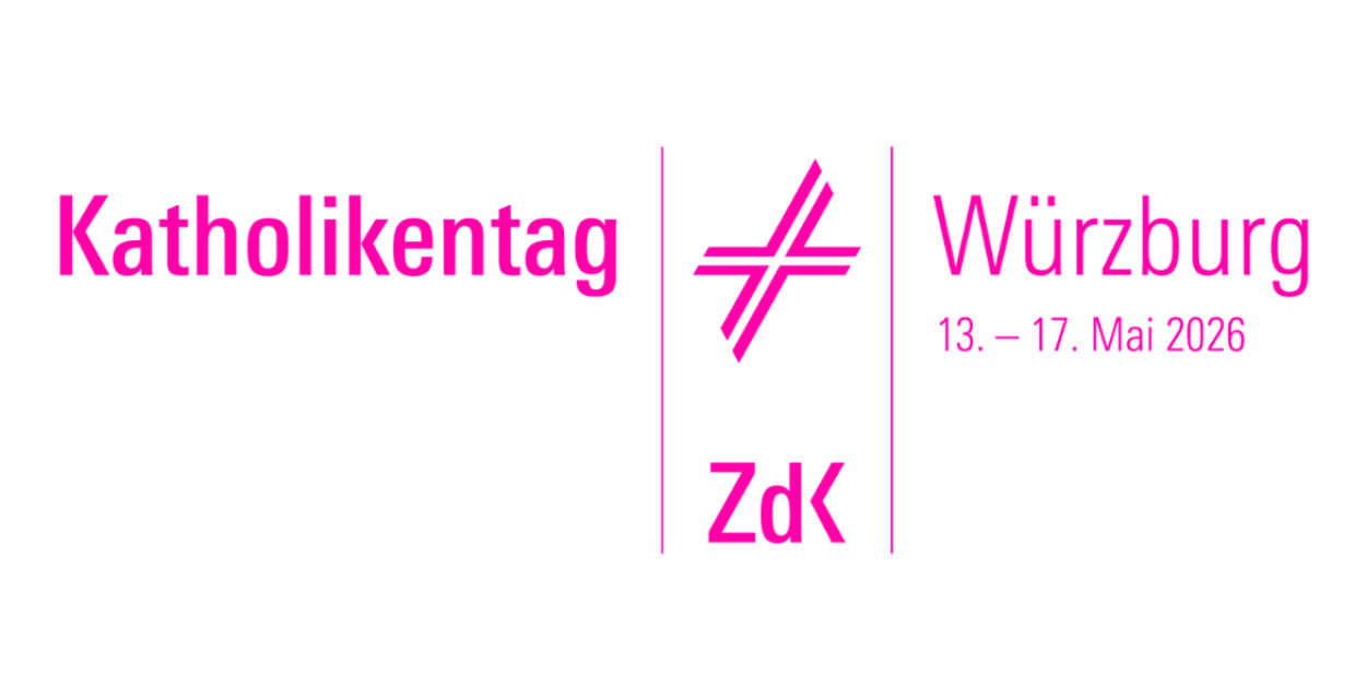 Logo des Katholikentags 2026 in Würzburg: pinke Schrift auf weißem Grund.