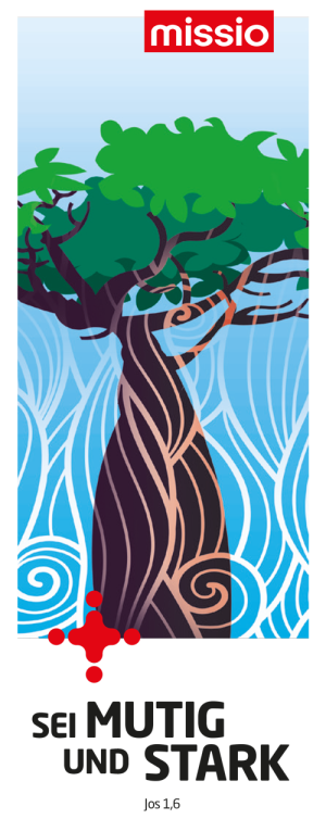Titelbild der Gebetskarte zum Weltmissionsmonat 2026: ein abstraktes Bild von einem Baobab-Baum.