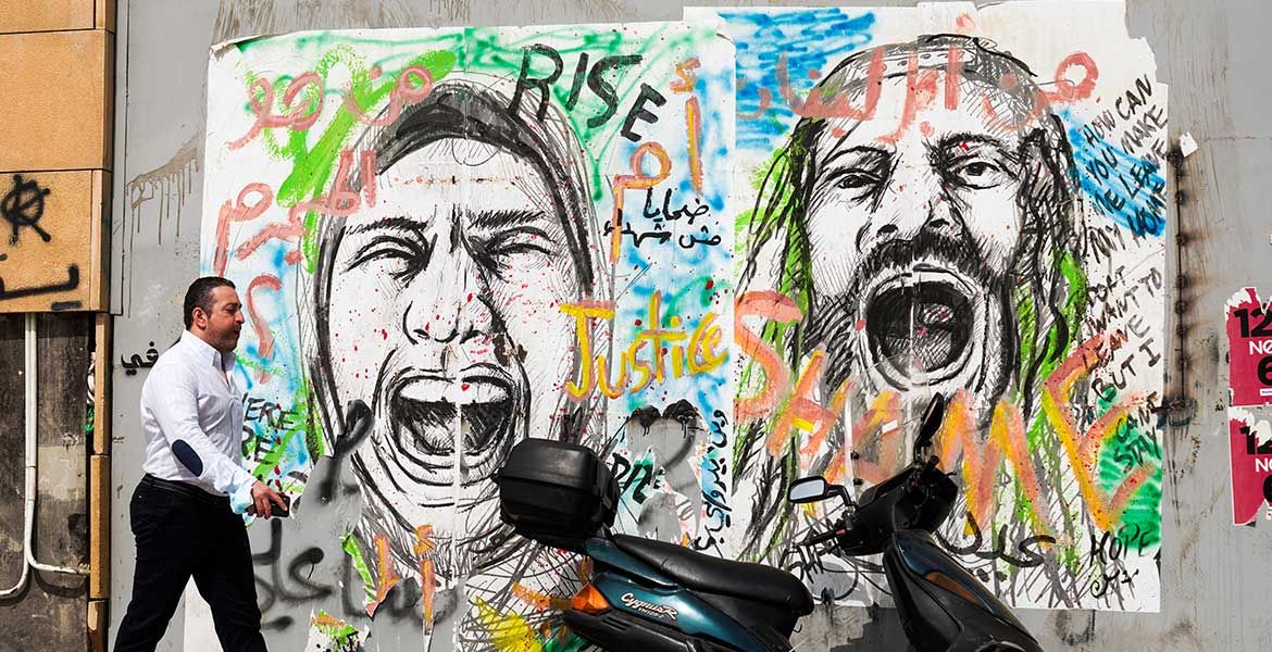 Ein Graffito in Beirut, das die Verzweiflung angesichts der Krise im Libanon symbolisiert