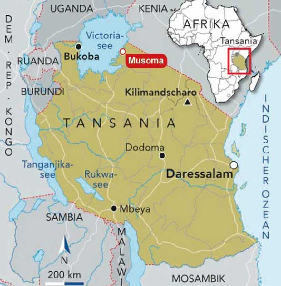 Karte von Tansania mit Lage der Diözese Musoma