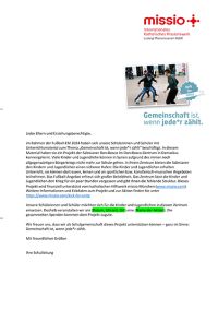 Elterninfobrief zum Schul-Spendenprojekt für das Don-Bosco-Jugendzentrum in Damaskus